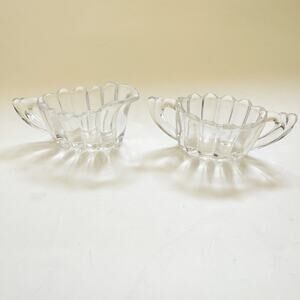 Vintage Heisey Crystolite Handled Standing Open Creamer & Sugar Set MCM‎ 50's